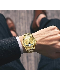 Self Winding Watches for Men Automatic Mechanical Dress Tourbillon Stainless Steel Dual Calendar Waterproof Luminous Wrist Watch