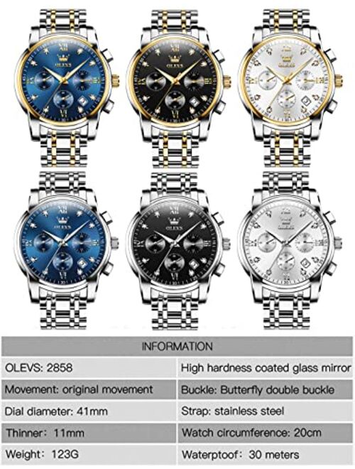 OLEVS Men's Luxury Watch Waterproof Luminous Easy Read Chronograph Watches Full Gold/White Dail/Black Face with Calendar Wristwatch