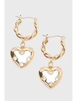 Iconic Infatuation Gold Heart Rhinestone Huggie Hoop Earrings