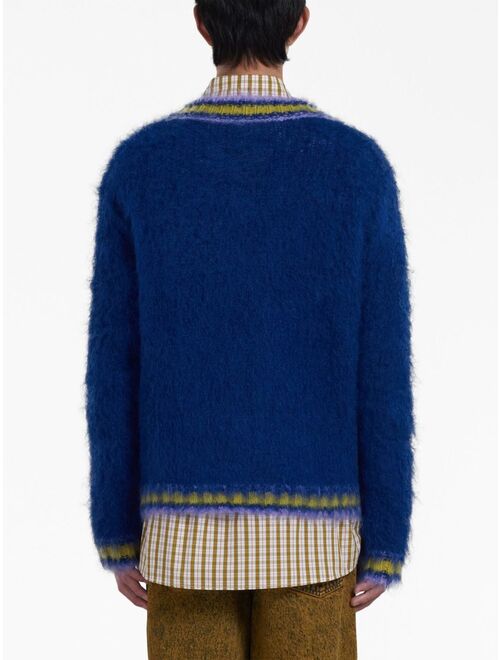 Marni striped-trim mohair-blend jumper