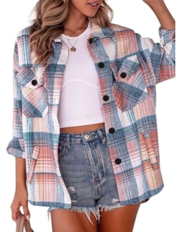 AUTOMET Womens Flannel Plaid Shackets Jackets 2024 Long Sleeve Shirts Tops Fashion Corduroy Winter Clothes With Pockets