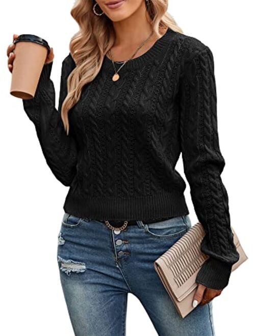 ZAFUL Women's Cable Cropped Sweater Long Sleeve Crewneck Pullover Knit Jumper Top