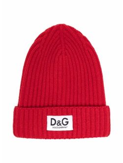 Kids logo-patch ribbed beanie