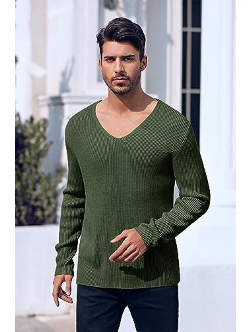 PASLTER Mens V Neck Sweater Slim Fit Lightweight Knitted Pullover Stylish Sweater