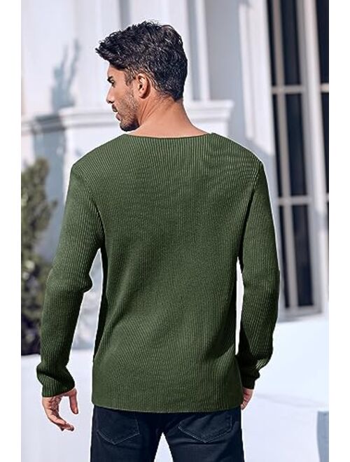 PASLTER Mens V Neck Sweater Slim Fit Lightweight Knitted Pullover Stylish Sweater