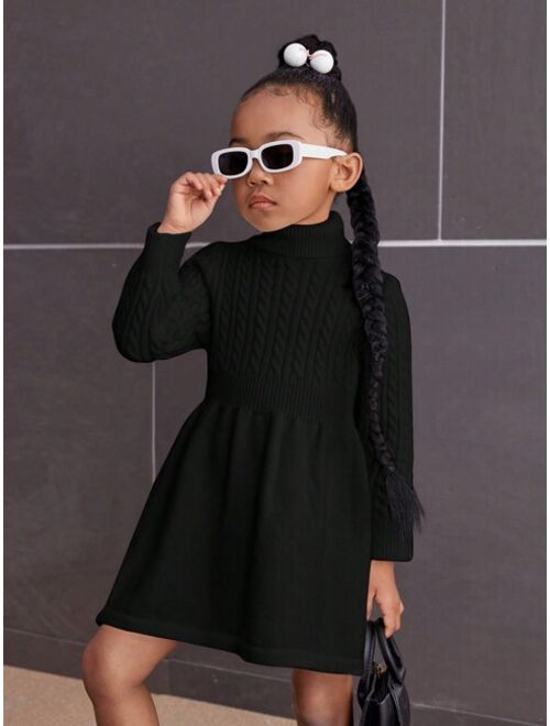 SHEIN Young Girl Turtleneck Cable Knit Sweater Dress