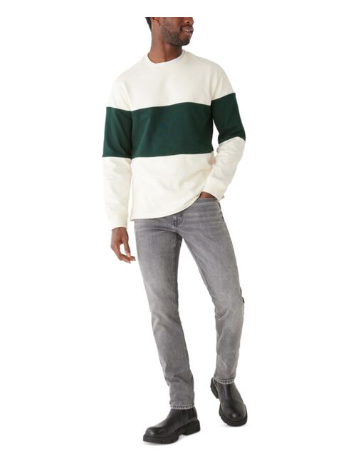 FRANK AND OAK Men's Relaxed Fit Long Sleeve Rugby Stripe Crewneck Sweater