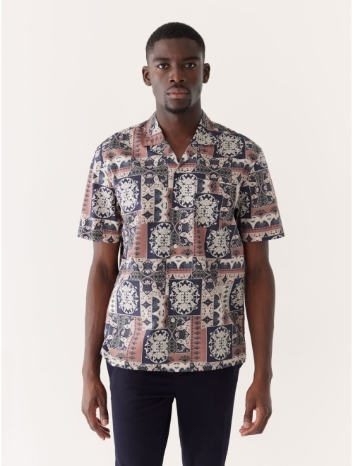 FRANK AND OAK Men's Cognac Short Sleeve Printed Camp Shirt