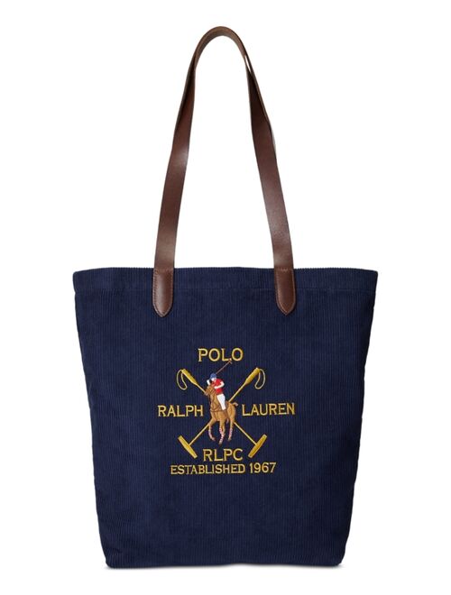 POLO RALPH LAUREN Men's Crest Leather-Trim Corduroy Tote