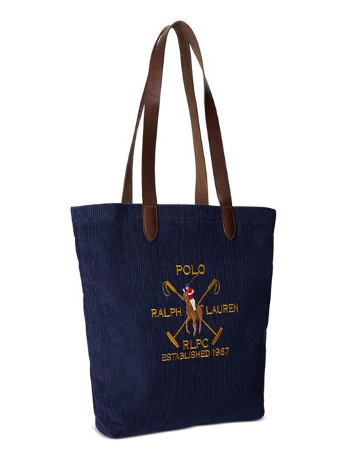 POLO RALPH LAUREN Men's Crest Leather-Trim Corduroy Tote