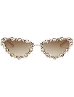 Mincl Full Crystal Shiny Cat Eye Sunglasses For Women Vintage Fashion Luxury Rhinestone Sun Glasses Female Elegant Shades