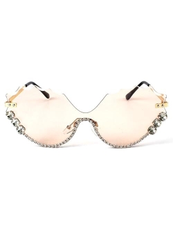 mincl Funny Jeweled Frame Costume Party Rhinestone Sunglasses for Women Rimless Cat Eye Sunglasses Novelty Diamond Eyewear