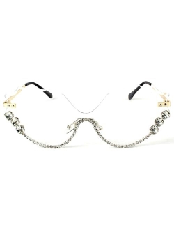 mincl Funny Jeweled Frame Costume Party Rhinestone Sunglasses for Women Rimless Cat Eye Sunglasses Novelty Diamond Eyewear