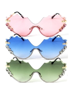 mincl Funny Jeweled Frame Costume Party Rhinestone Sunglasses for Women Rimless Cat Eye Sunglasses Novelty Diamond Eyewear