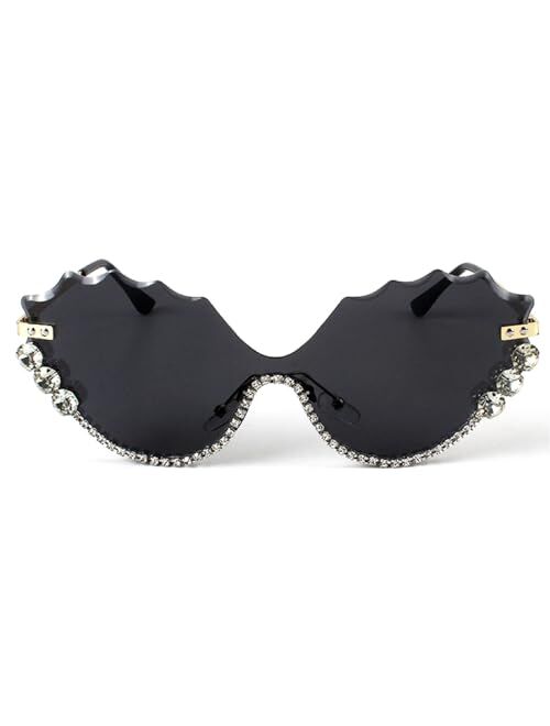 mincl Funny Jeweled Frame Costume Party Rhinestone Sunglasses for Women Rimless Cat Eye Sunglasses Novelty Diamond Eyewear