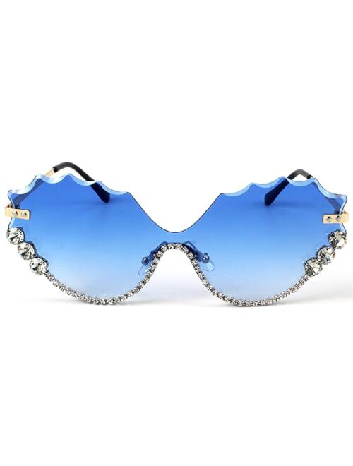 mincl Funny Jeweled Frame Costume Party Rhinestone Sunglasses for Women Rimless Cat Eye Sunglasses Novelty Diamond Eyewear