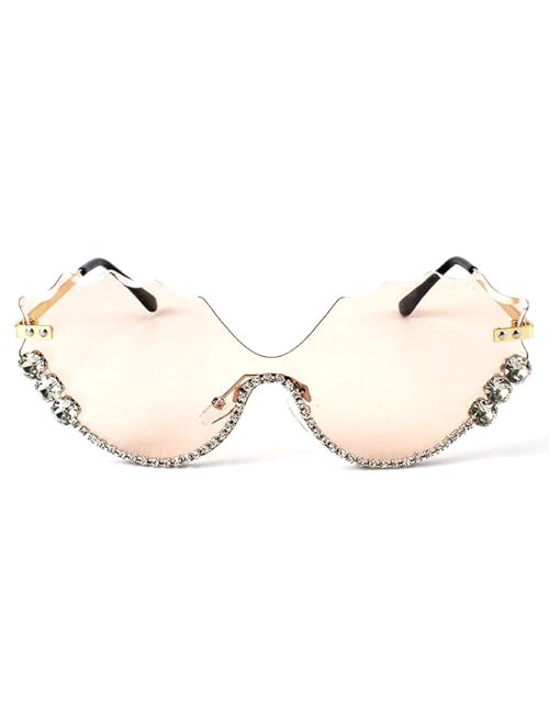 mincl Funny Jeweled Frame Costume Party Rhinestone Sunglasses for Women Rimless Cat Eye Sunglasses Novelty Diamond Eyewear