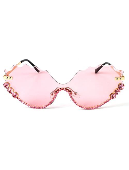 mincl Funny Jeweled Frame Costume Party Rhinestone Sunglasses for Women Rimless Cat Eye Sunglasses Novelty Diamond Eyewear