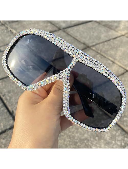 mincl Oversized Diamonds Square Sunglasses Goggle Women Trends Punk Big Frame Shield Sun Glasses Female Designer Mask Shades