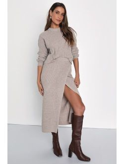 Autumn Sweetheart Beige Waffle Knit Two-Piece Sweater Dress