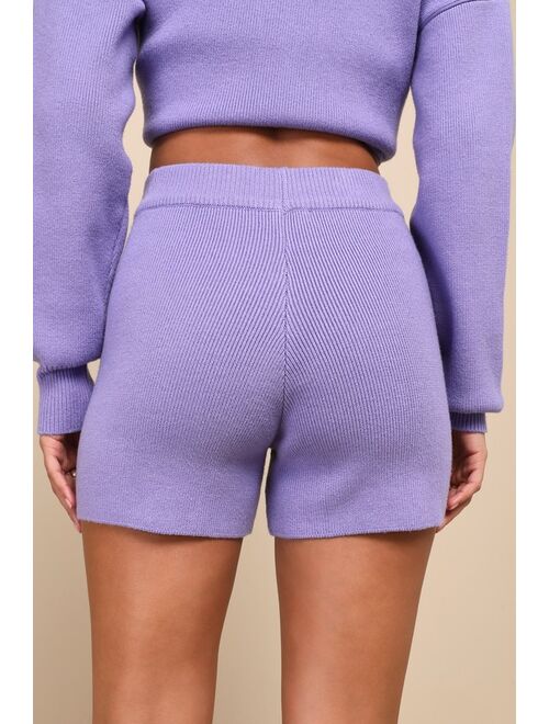 Lulus Relaxed Mindset Lavender Knit Button-Front Sweater Shorts