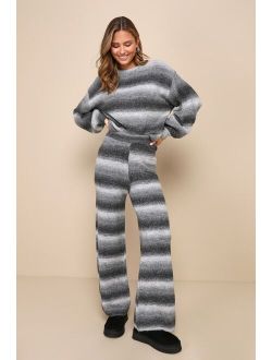 Weekend at Home Charcoal Grey Ombre Striped Sweater Pants