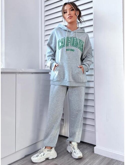 Shein Letter Graphic Drop Shoulder Drawstring Hoodie & Sweatpants