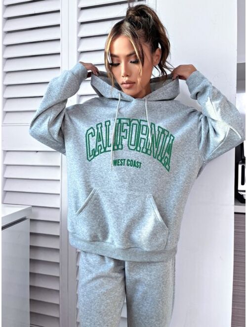 Shein Letter Graphic Drop Shoulder Drawstring Hoodie & Sweatpants