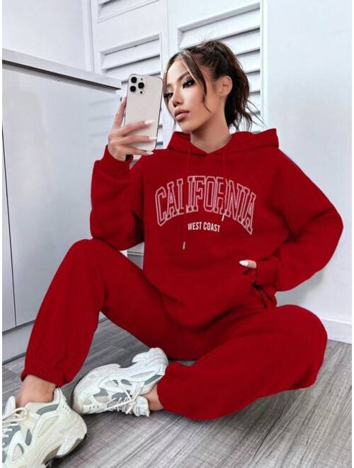 Shein Letter Graphic Drop Shoulder Drawstring Hoodie & Sweatpants