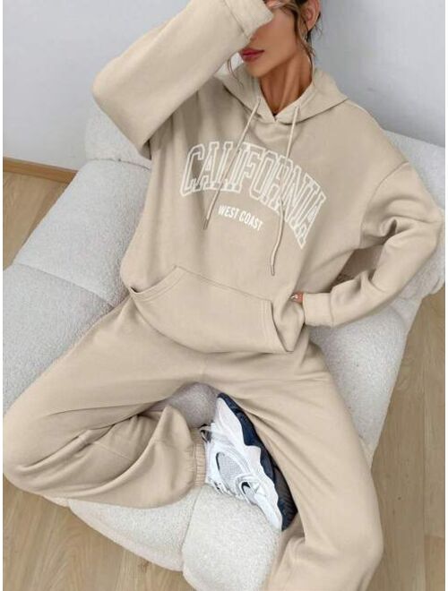 Shein Letter Graphic Drop Shoulder Drawstring Hoodie & Sweatpants