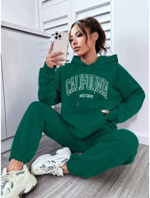 Shein Letter Graphic Drop Shoulder Drawstring Hoodie & Sweatpants