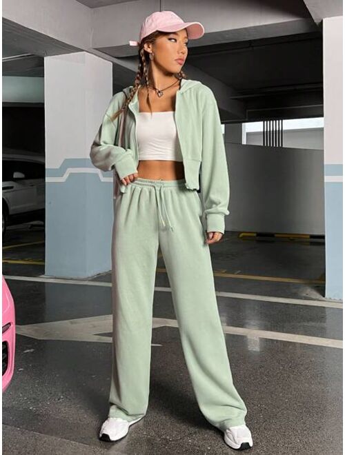 SHEIN Qutie Drop Shoulder Zipper Up Hoodie & Sweatpants