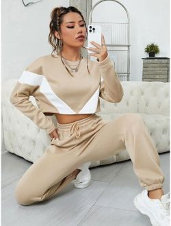 Shein Colorblock Drop Shoulder Sweatshirt & Sweatpants