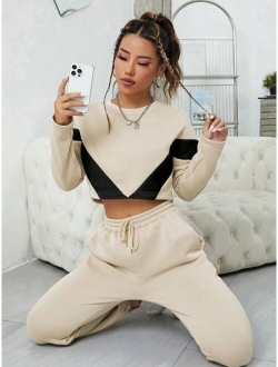 Shein Colorblock Drop Shoulder Sweatshirt & Sweatpants