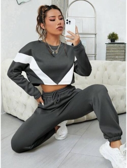 Shein Colorblock Drop Shoulder Sweatshirt & Sweatpants