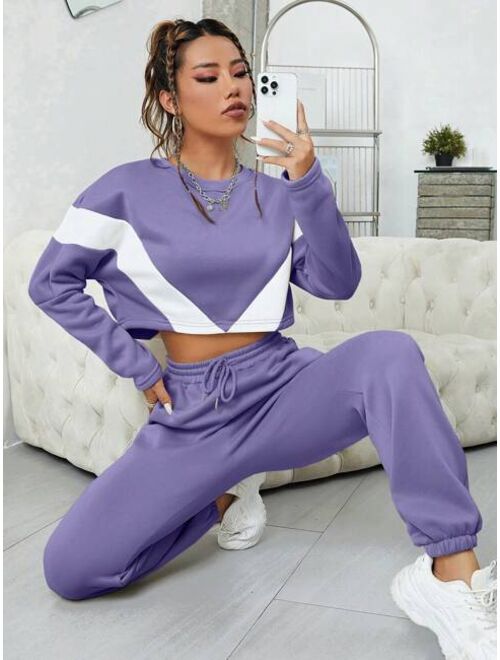 Shein Colorblock Drop Shoulder Sweatshirt & Sweatpants