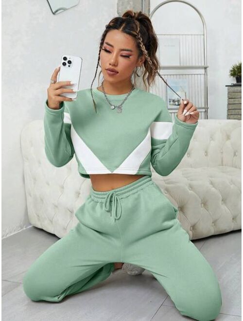 Shein Colorblock Drop Shoulder Sweatshirt & Sweatpants