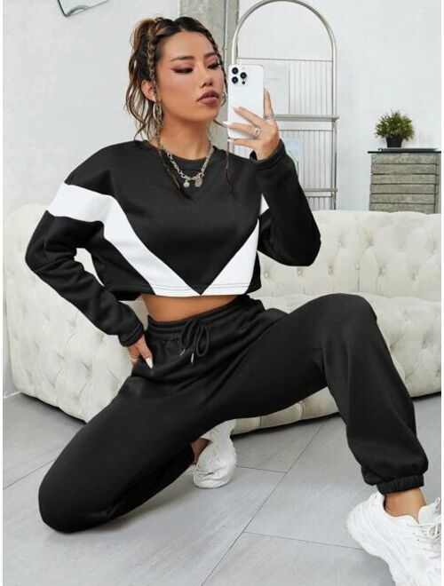 Shein Colorblock Drop Shoulder Sweatshirt & Sweatpants