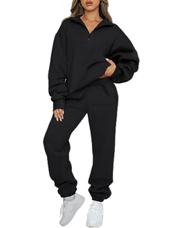 AUTOMET Womens 2 Piece Outfits Long Sleeve Sweatsuits Sets Half Zip Sweatshirts with Joggers Sweatpants