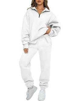 AUTOMET Womens 2 Piece Outfits Long Sleeve Sweatsuits Sets Half Zip Sweatshirts with Joggers Sweatpants