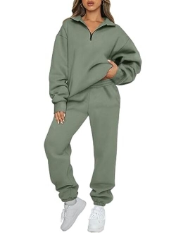 AUTOMET Womens 2 Piece Outfits Long Sleeve Sweatsuits Sets Half Zip Sweatshirts with Joggers Sweatpants