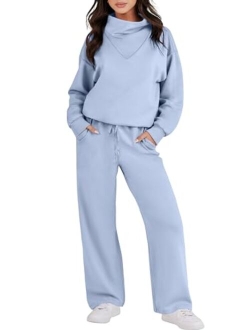 Caracilia Womens 2 Piece Outfits Sweatsuit Oversized Sweatshirt & Lounge Sweatpants Tracksuit Set Winter 2023 Fashion Clothes