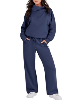 Caracilia Womens 2 Piece Outfits Sweatsuit Oversized Sweatshirt & Lounge Sweatpants Tracksuit Set Winter 2023 Fashion Clothes