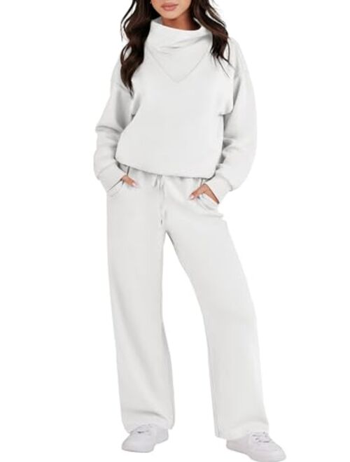 Caracilia Womens 2 Piece Outfits Sweatsuit Oversized Sweatshirt & Lounge Sweatpants Tracksuit Set Winter 2023 Fashion Clothes