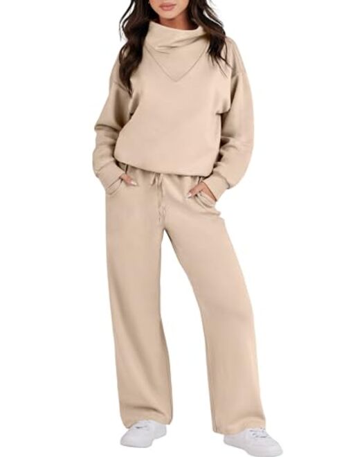 Caracilia Womens 2 Piece Outfits Sweatsuit Oversized Sweatshirt & Lounge Sweatpants Tracksuit Set Winter 2023 Fashion Clothes