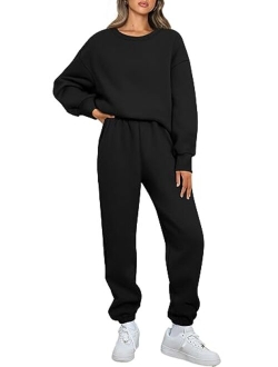 AUTOMET Womens 2 Piece Outfits Sweatsuit Oversized Sweatshirt Lounge Sets Baggy Sweatpants Fall Fashion with Pockets