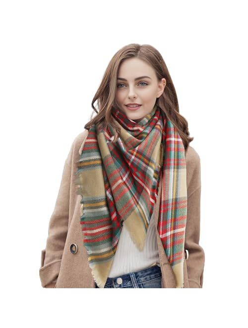 BFONS Plaid Scarf, Winter Fall Scarfs for Women, Warm Soft Chunky Large Blanket Wrap Shawl Oversized Scarves Gift For Women