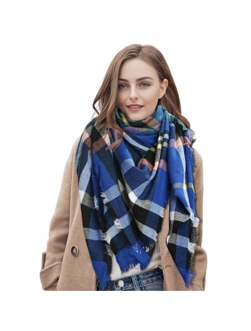 BFONS Plaid Scarf, Winter Fall Scarfs for Women, Warm Soft Chunky Large Blanket Wrap Shawl Oversized Scarves Gift For Women