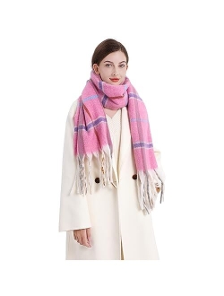 Bestshe Women's Winter Warm Scarf Plaid Tassel Soft Scarf Fashion Chunky Oversized Blanket Scarves Wrap Shawl