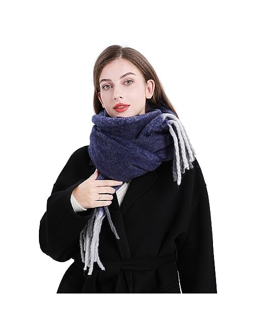 Bestshe Women's Winter Warm Scarf Plaid Tassel Soft Scarf Fashion Chunky Oversized Blanket Scarves Wrap Shawl